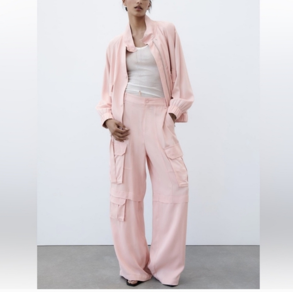 Zara Satin Effect Cargo Flowy Viscose Pants
